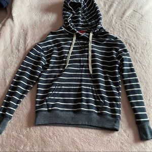 navy blue and white striped hoodie